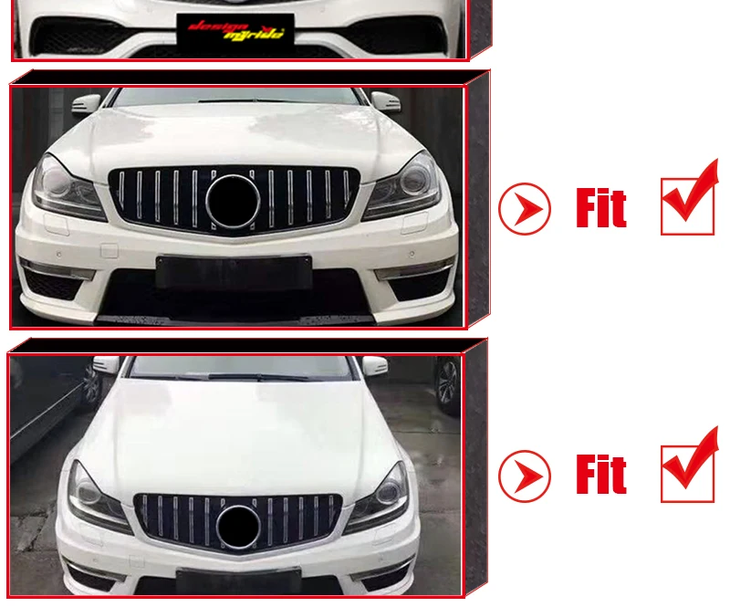 W204 GT R grille grill ABS black without sign Fits For MercedesMB C class C180 C200 C250 C280 C300 C350 C63 Look Grills 2007-14