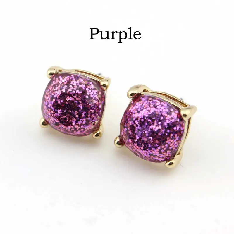 Gold Purple Блестящие серьги-гвоздики, женские модные ювелирные изделия, Золотые маленькие квадратные серьги в горошек, подарок на день Святого Валентина, корейские серьги - Окраска металла: Gold Purple