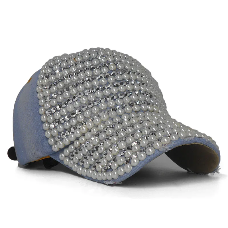2020 модная бейсбольная кепка жемчужные стразы полями Женщины Snapback шапки джинсы в