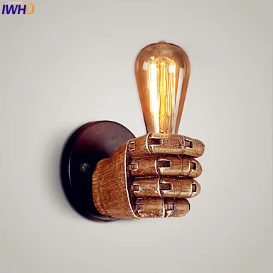 IWHD Смола Ретро винтажные Настенные светильники креативные кулак LED Эдисон бра