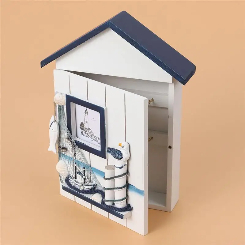 Mediterranean House Key Locker Case Wall-Mounted Wooden Storage Box Creative Home Wall Decoration Dec | Дом и сад