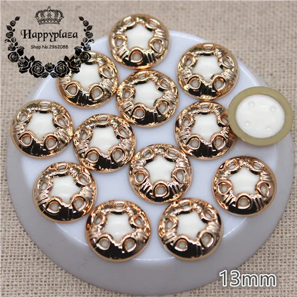 50pcs 50 шт 13 мм золотые полые пластиковые белые круглые бусины внутри плоские с оборота кнопки домашний сад ремесла Кабошон DIY аксессуары для скрапбукинга - Цвет: 50pcs