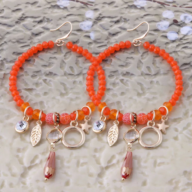 orange NeeFu WoFu длинные хрустальные серьги большие серьги Национальный серьги ручной работы для женщин натуральный камень Brinco Ear Oorbellen - Окраска металла: orange