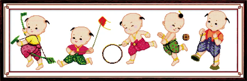 

Five kids carrying blessings cross stitch kit people 18ct 14ct 11ct count print canvas stitches embroidery DIY handmade