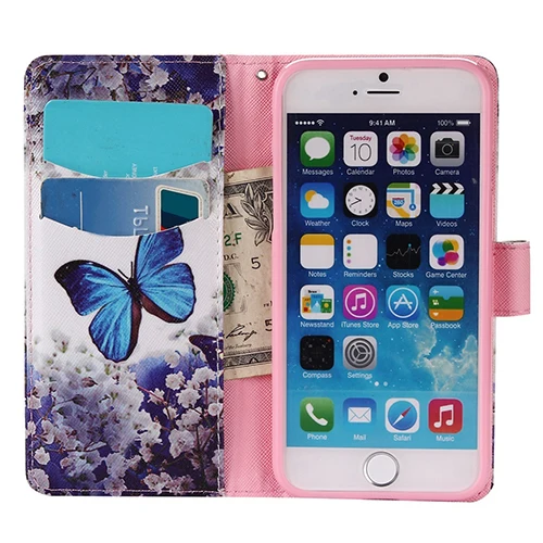 Butterfly Flower Card Slot Flip Stand Faux Leather Phone Case Cover for iPhone | Мобильные телефоны и аксессуары