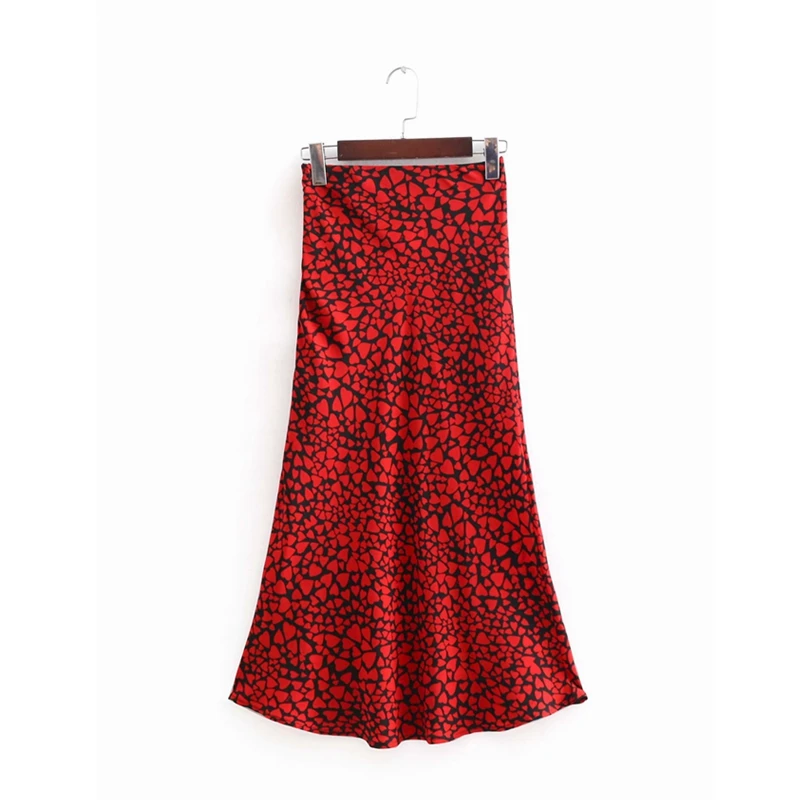 Boho midi юбка Женская эластичная юбка с высокой талией принт красное сердце панк Корейская уличная одежда
