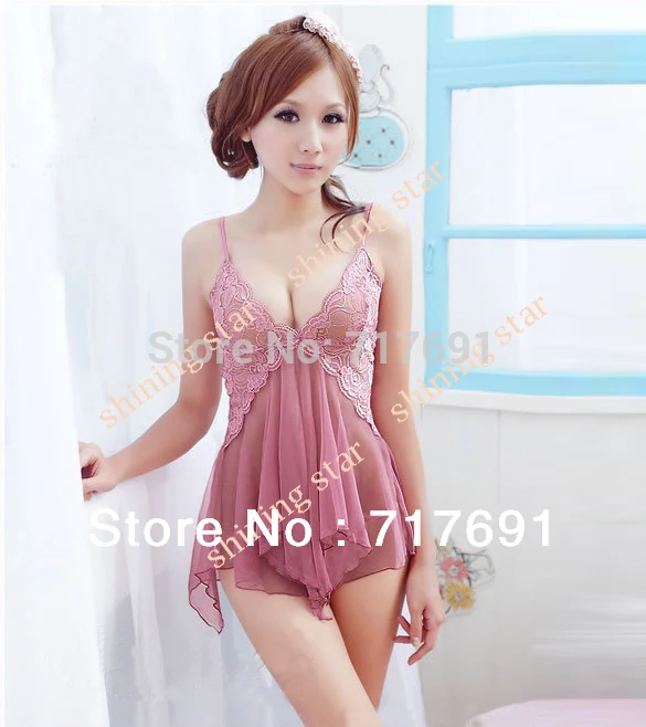 New 3Sets/Lot Women's Sexy Lingerie Nightwear Dress+G-string Lace See-through Sleepwear Set 12405 | Тематическая одежда и