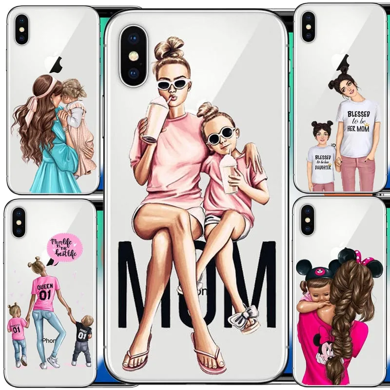Модный черный коричневый Чехол для мамы девочки королевы 01 IPhone X XS Max XR 8 7 6 6s Plus 5 5S SE