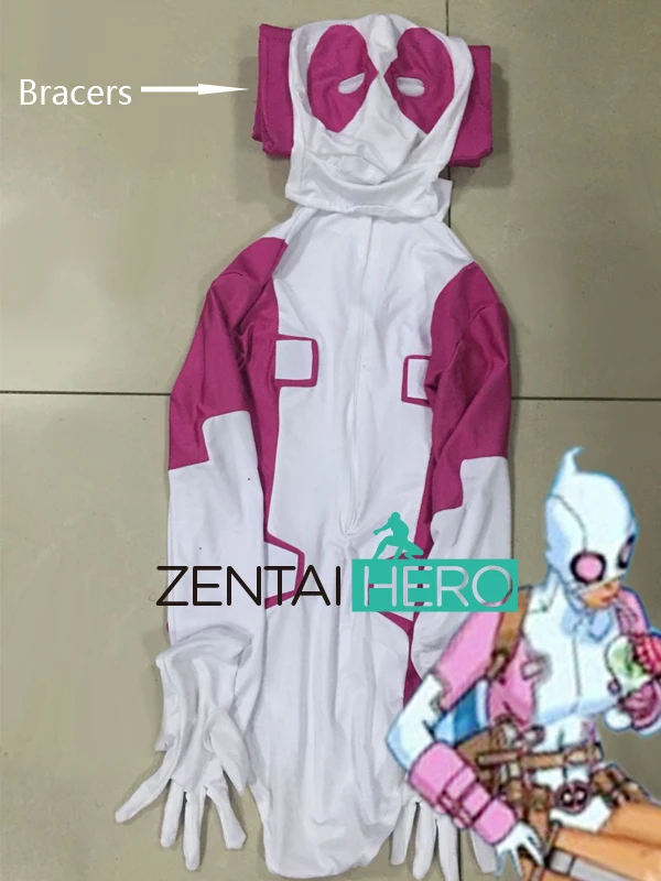 Бесплатная доставка DHL Гвен пул Косплей Дэдпул костюм розовый трико для 2017