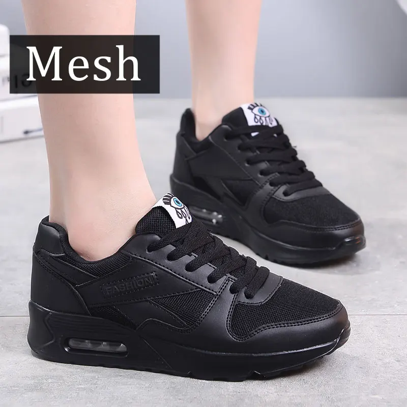 Black Mesh MWY/женская повседневная обувь; вулканизированные женские модные кроссовки; Zapatillas De Mujer; дышащая обувь на шнуровке для отдыха; обувь на плоской подошве - Цвет: Black Mesh