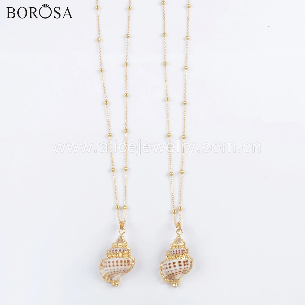 BOROSA 5/10 шт. Новое поступление 20 дюймов натуральный золотой цвет ракушка кулон