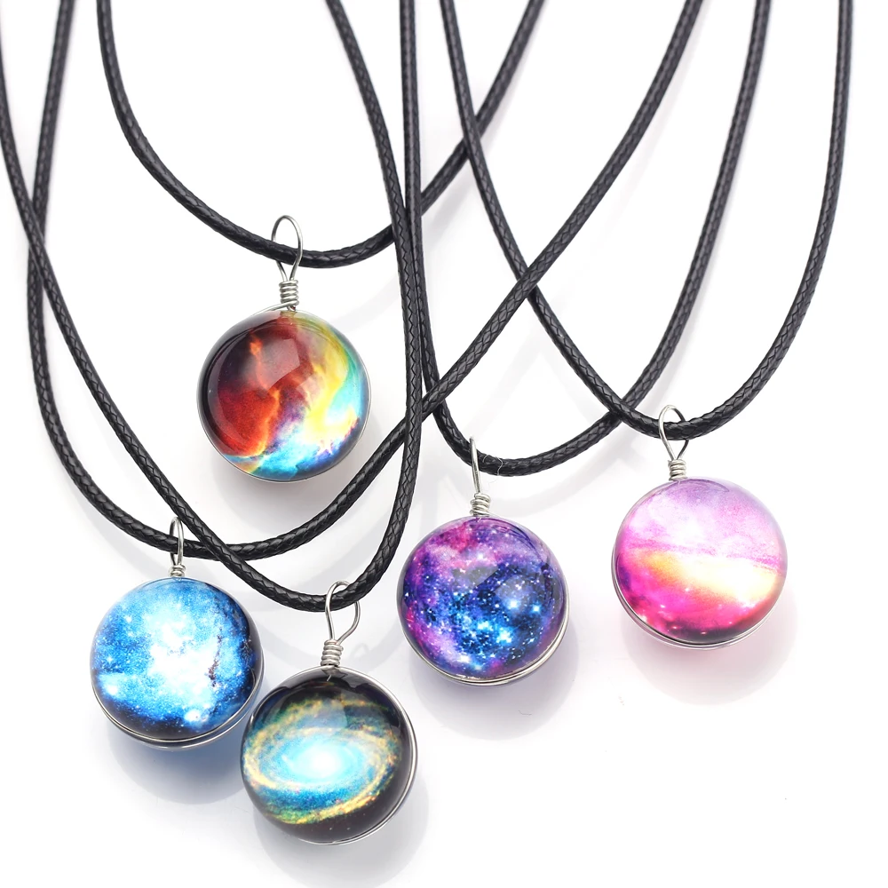 Duplex Planet Collares хрустальные звезды шар стекло галактика узор кожаная цепочка