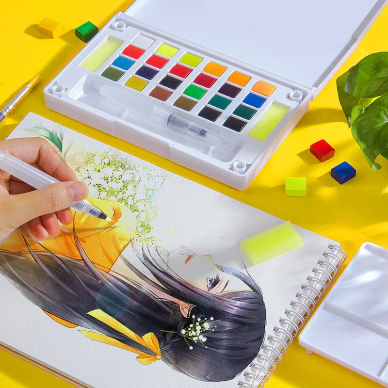 Borrence 12/18/24/36 Colors Watercolor Paint Set with Water Brush Pen Solid Water Color Acuarelas Drawing Painting Art Supplies