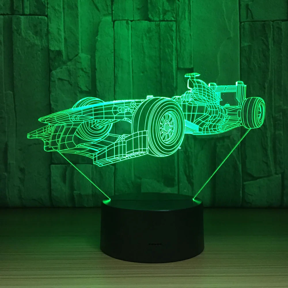 Гоночный автомобиль 7 цветов лампа 3D светодиодный светильник визуальный Ночные