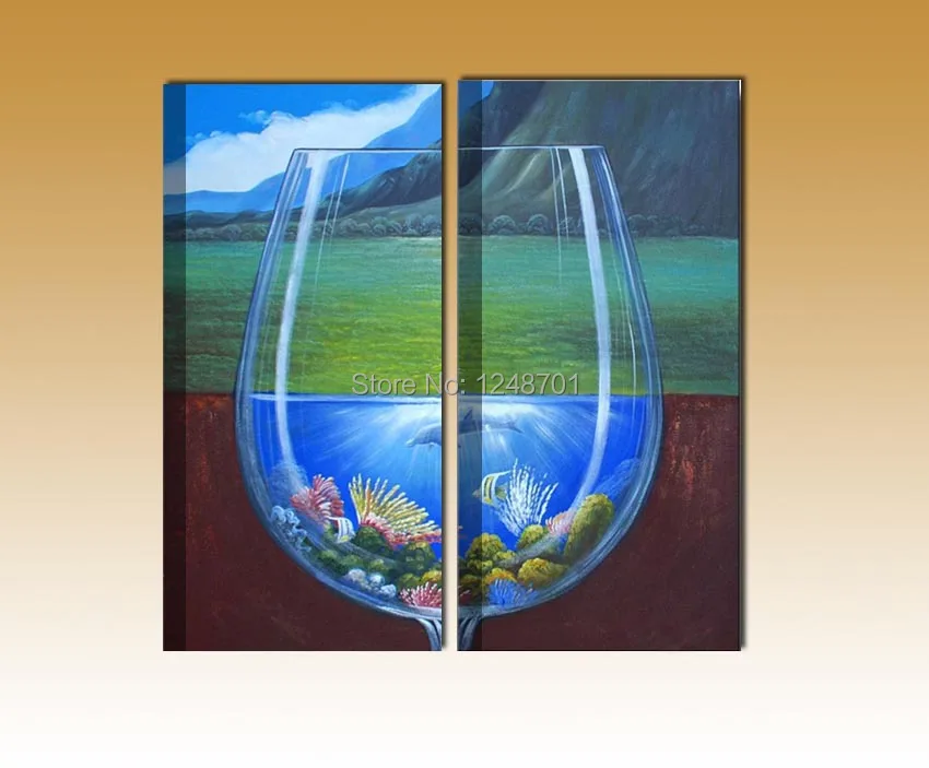 

Handpainted Modern decoration oil painting 2panels glass cup oil painting landscape painting on canvas