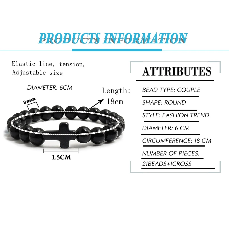 Fashion Men Natural Volcanic Stone Bracelet Classic Cross Beads Meditation Prayer Strand Bracelets Bangle for Women Yoga Jewelry