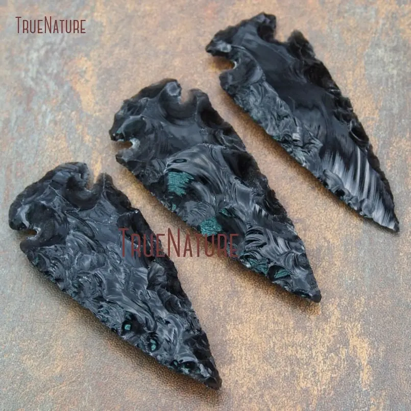 Realease-Colgante de obsidiana negra Natural, martilladas con flechas colgante de collar, 50-83mm, PM15756, 10 Uds.