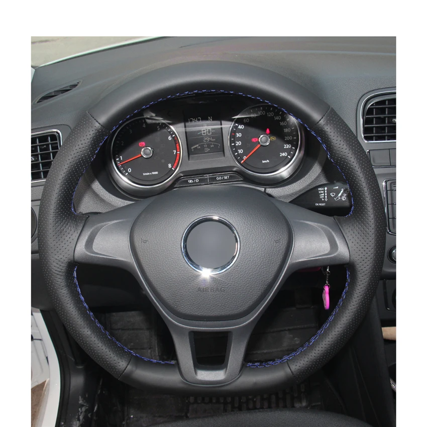 Прошитый вручную черный кожаный чехол на руль для Volkswagen VW Golf 7 Mk7 New Polo Jetta Passat B8 Tiguan