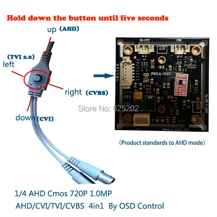 AHD/CVI/TVI/CVBS 4 в 1 1/4 CMOS модуль 720P МП с функцией OSD HDI890A + H42|ahd 720p|720p ahdahd |