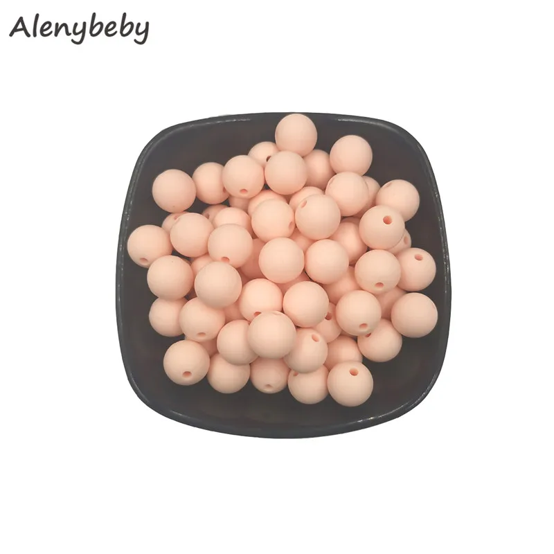 Light pink 100pc силиконовый для детей для прорезывания зубов бусины 15 мм безопасный пищевой Клас Уход жевательные круглые Без БФА, силиконовый бисер зубное кольцо для ребенка ожерелье - Цвет: Light pink
