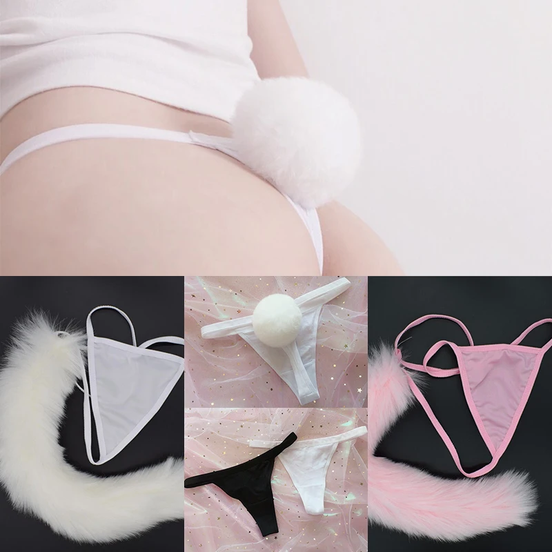 Kawaii Lolita girls soft hearted pink cute rabbit tail hair ball женское нижнее белье сексуальные