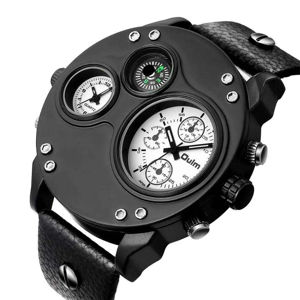 OULM новые военные кварцевые часы мужские с компасом Стильные армейские кожаный