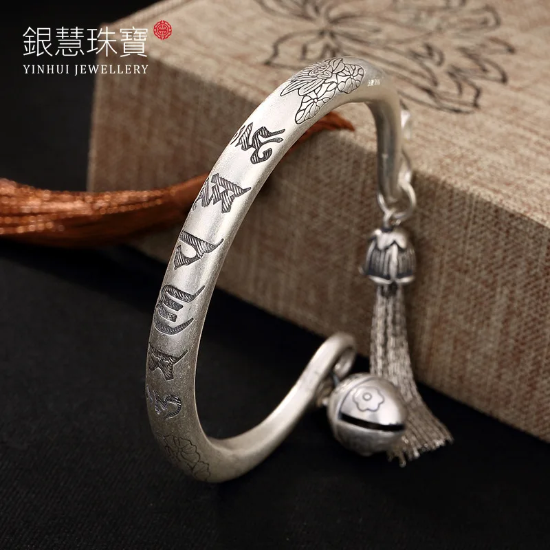 S990 чистого серебра шесть слов лотоса богат свинья кисточкой женские Оптовая Серебряный браслет способов отверстия