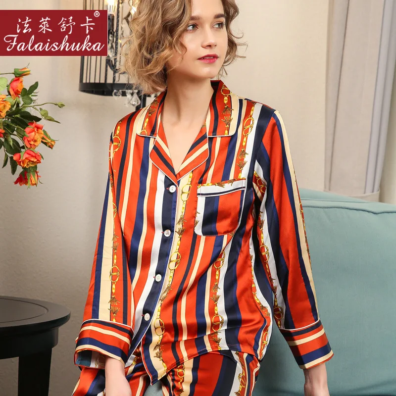 16 momme Fashion Striped 100% mulberry silk pajama sets women long sleeve elegance noble pyjamas natural silk women sleepwear