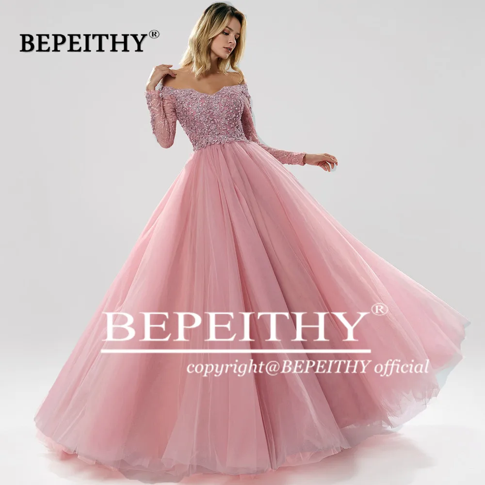 BEPEITHY бальное платье с длинными рукавами, вечерние платья, милое зеленое вечернее платье, вечерние платья Abendkleider - Цвет: Розовый