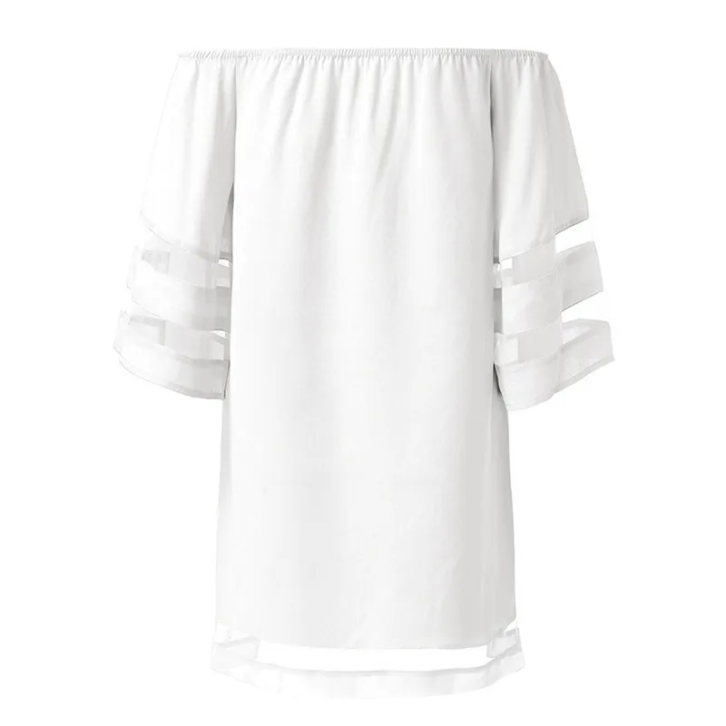 Женское свободное шифоновое платье с рукавами колокольчиками и круглым вырезом