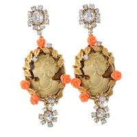 big luxury queen head drop earrings rhinestone punk earrings for women jewelry golden boho vintage statement earrings