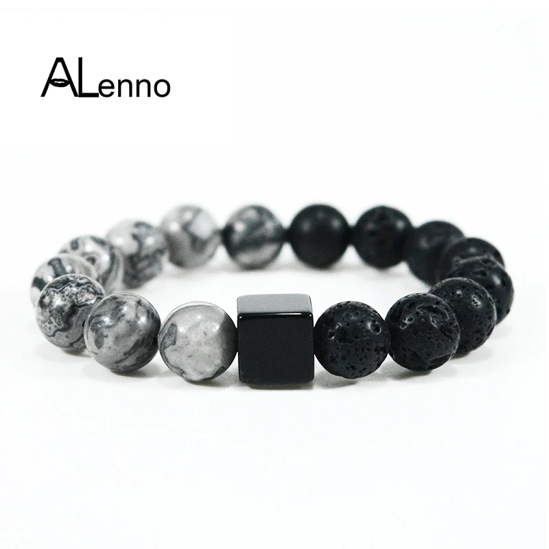 ALenno 10 мм натуральный камень Пикассо и Лава оникс Quadrel Сделай Сам бусины ручной