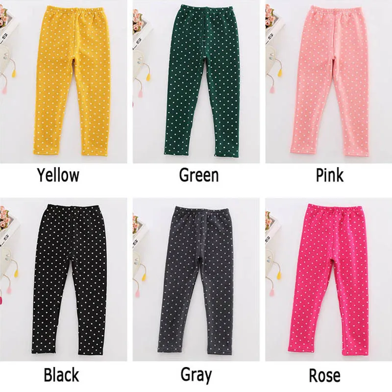 Детские леггинсы с флисовой подкладкой в горошек для девочек плотные теплые