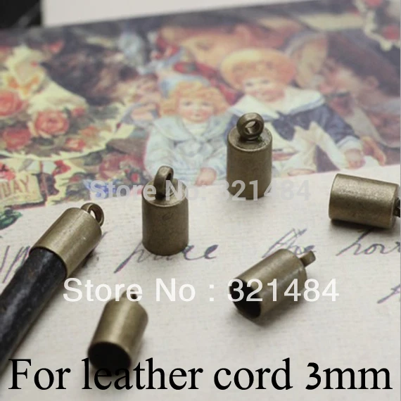 FREE SHIP 1000pc Vintage Jewelry Findings Antique brass/bronze crimp tips cord end caps for leather cord 3mm