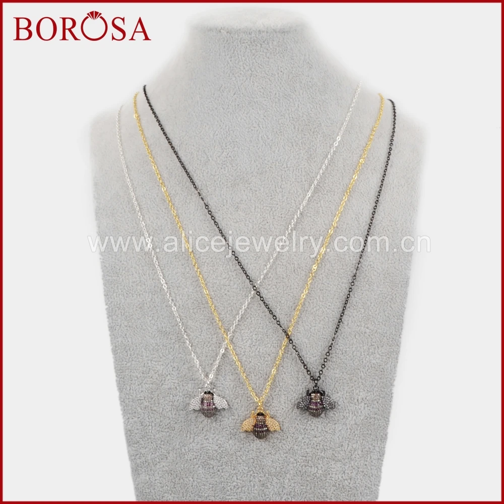 BOROSA 5PCS Creative Micro CZ Pave Ladybugs Bee Pendant Necklace Beetles Crystal Animal Charms Chain for Women WX840-N | Украшения и