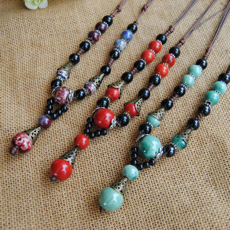 

12 Pieces/Lot Long Pendants Necklaces Ceramic Jewelry For Women Hollow Flower Circle Necklace Sweater Chain Charm Choker Gift