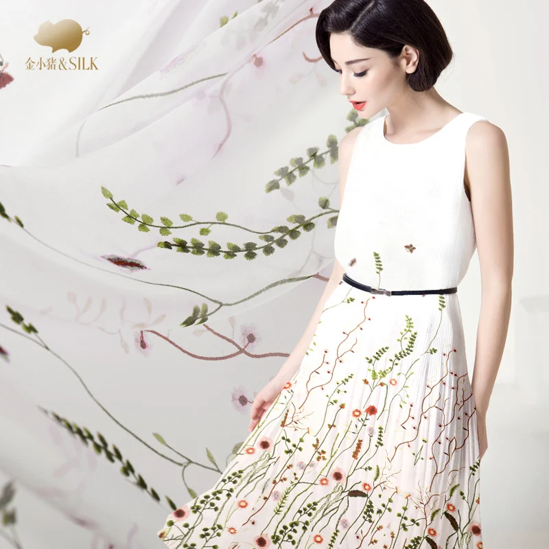 

Positioning digital inkjet silk georgette fabric summer thin perspective scarf dress shirt Chinese silk fabric tulle fabric