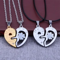 crystal heart lock key paired pendants necklaces for women leather rope chain around the neck men couple choker new year gifts