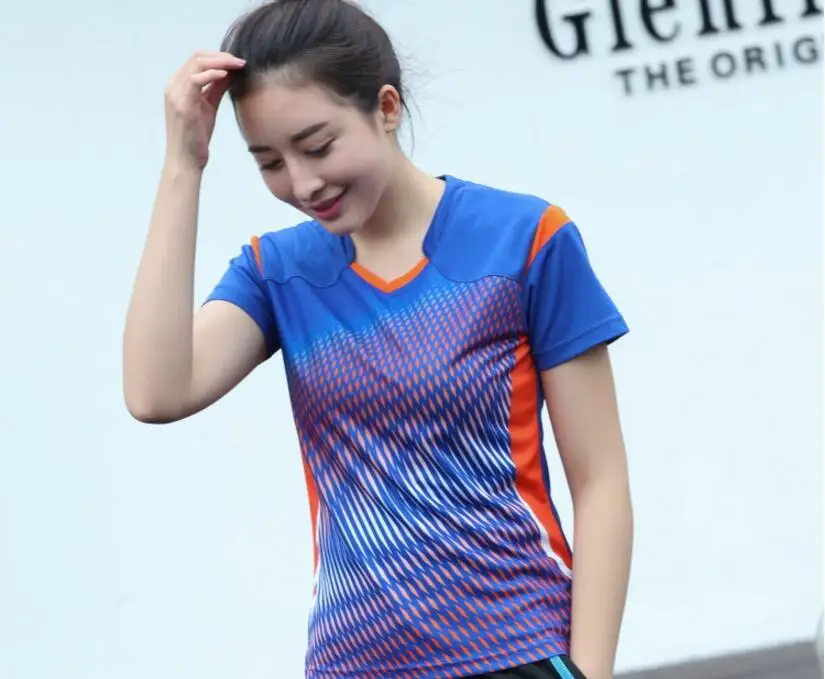women blue shirts Распродажа, унисекс, новые спортивные футболки для бадминтона, теннисные футболки, полиэфирные быстросохнущие толстовки, настольные рубашки, одежда M-4xl - Цвет: women blue shirts