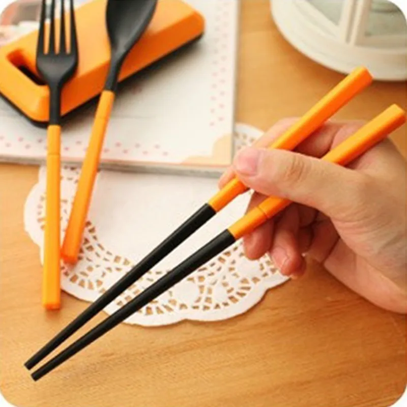 Three-Piece Portable Tableware Sets With Folding Combination Fork Chopsticks Bento Lunch Box Kitchen Tools + Spoon | Дом и сад