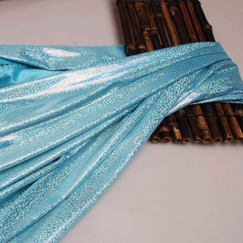 Блестящая лазерная ткань Переливающаяся красочная эластичная 100x150 см полиэстер