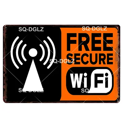 [SQ-DGLZ] Бесплатный Интернет WiFi точка доступа Оловянная вывеска Настенный декор прибывают в темную сторону металлические поделки WiFi зона плавок художественный плакат