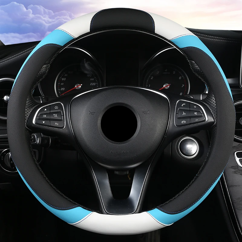 6 Colors Fashion Steering Wheel Cover PU Leather Size M 37-38cm for Lada Skoda Nissan Toyota VW Polo Pink Women Auto Accessories