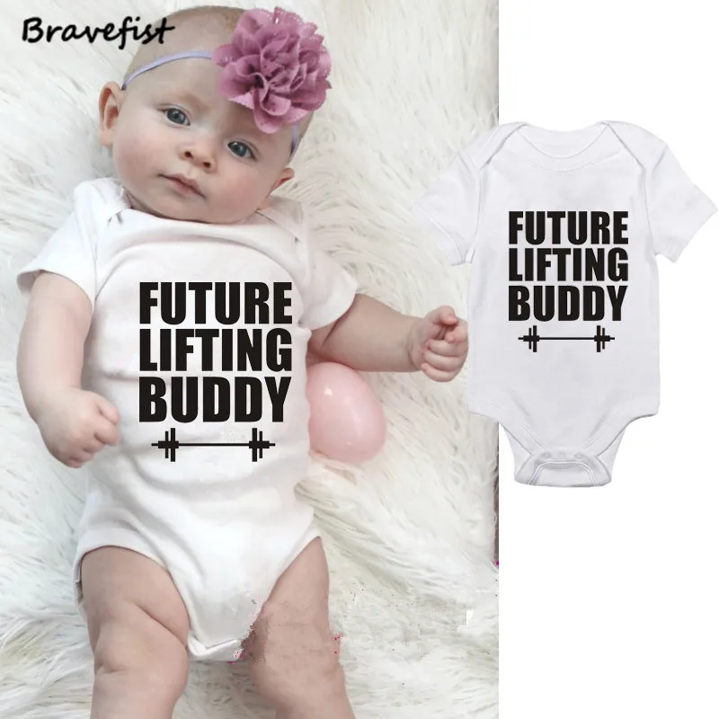 

White Baby Girls Boys Clothes Summer Newborn Bodysuits Cotton Buddy Letters Print Kids Jumpsuits 0-24M Short Sleeve Overalls