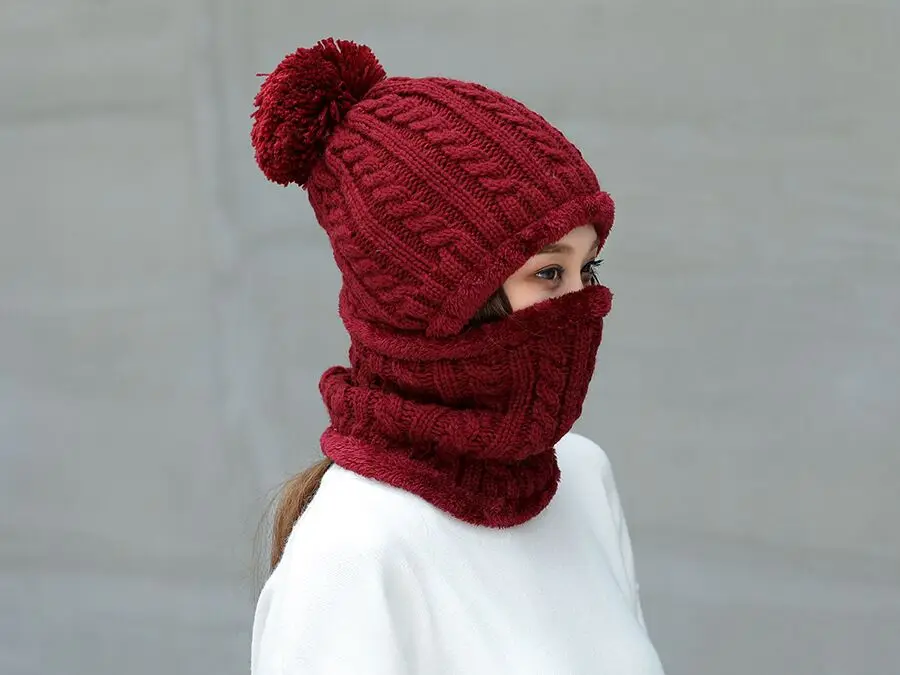 MAERSHEI зимние Skullis Beanies набор шапки и шарфа с помпоном для женщин и мужчин шерстяная шапка s Балаклава маска Gorras Bonnet вязаная шапка