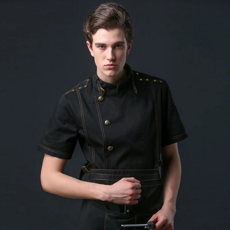 

NiaaHinn summer fashion single button chef jacket short-sleeved hotel restaurant kitchen uniform thin breathable