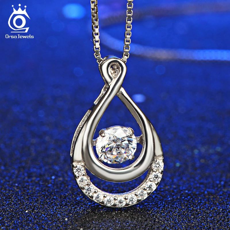 ORSA JEWELS Твердые 925 Серебряные женские ожерелья двойная бесконечность педанты с подвижным кристаллом вечность ювелирные изделия SN50