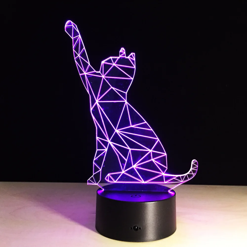 3D ночник с машущим котом акриловый светодиодный светильник питанием от USB в виде