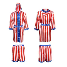 Rocky Balboa Apollo Movie Boxing American Flag Cosplay Robe Shorts Boxing Costume Robe and Shorts S-XXL Size