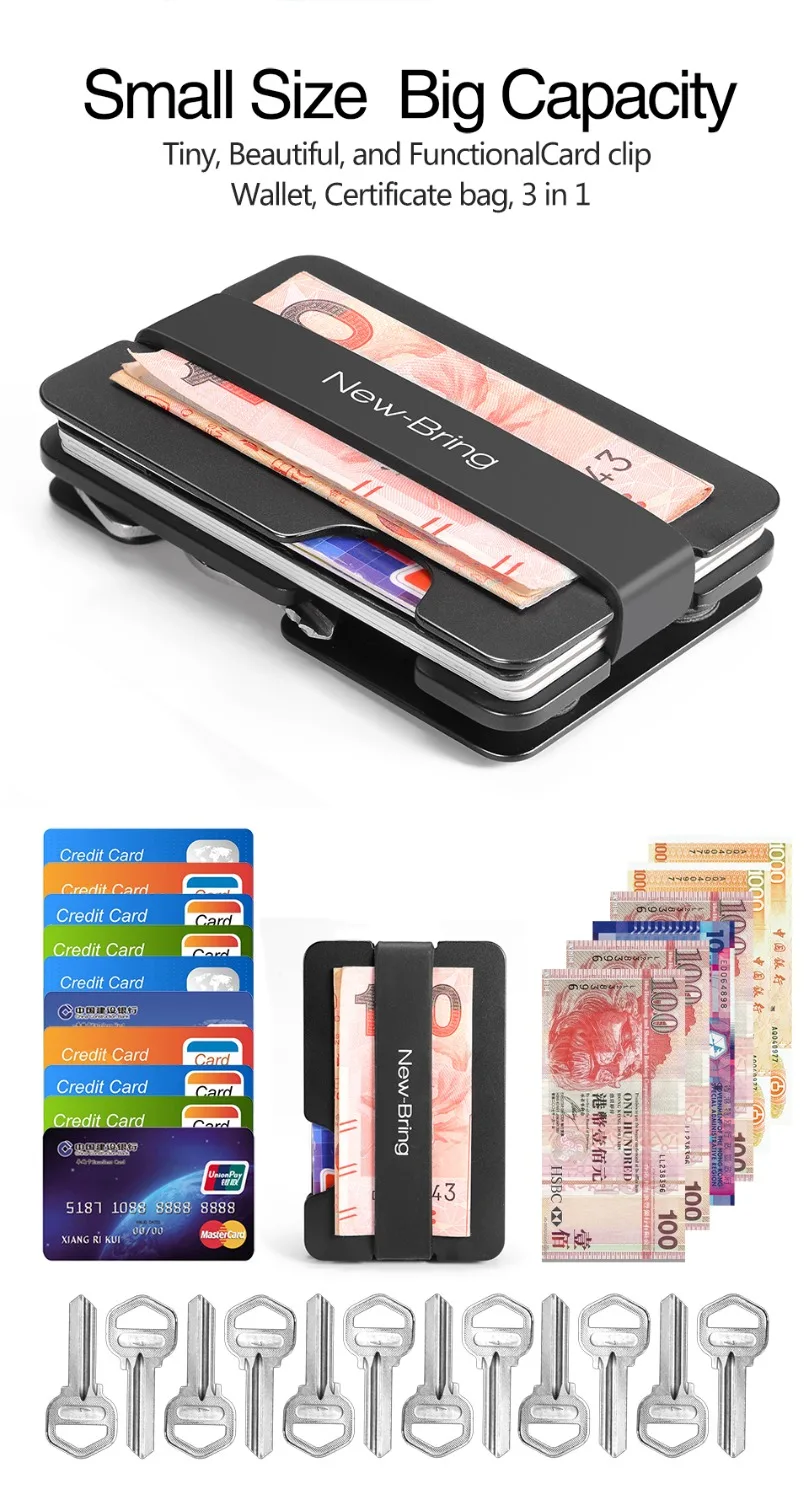 NewBring многофункциональный металлический зажим для денег для мужчин с отделением для кредитных карт и держателем для ключей
